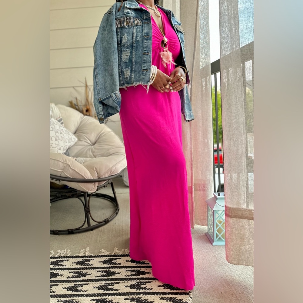 Hot Pink Halter Maxi Dress Size Large